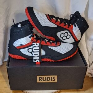 Rudis Alpha 2.0 Wrestling Shoes Athletic - Black, Red, and White 10.5M 12W